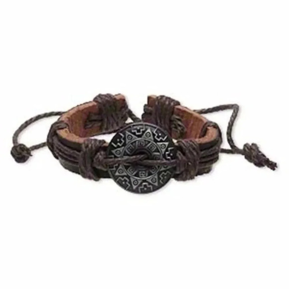 Handcrafted Aztec Sun Leather Bracelet - Picture 1 of 1